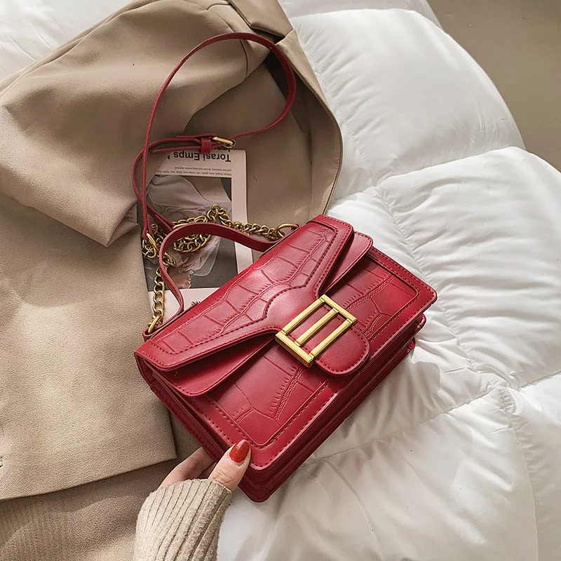 

Textured Women's Small Bags 2021 Spring New Trendy Fashion Retro All-match Handbag Shoulder Messenger Bag Chain Small Square Bag