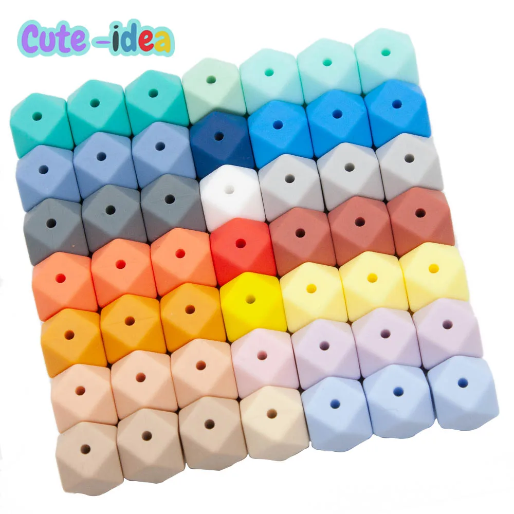 Cute-Idea 200pcs 14mm silicone hexagon beads teether BPA free handmade jewelry necklace bracelet chain soft chewable teething