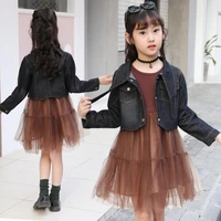 2 pcs clothing set for kids girl jeans tops jacket tutu dress 2021 spring girls outfits ensemble fille for 6 8 10 12 14 years