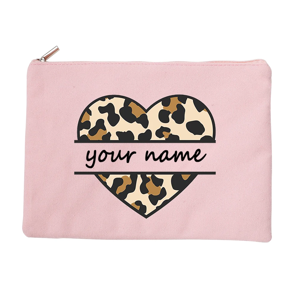 Леопардовые сердца персонализированные именные женские косметички сумки