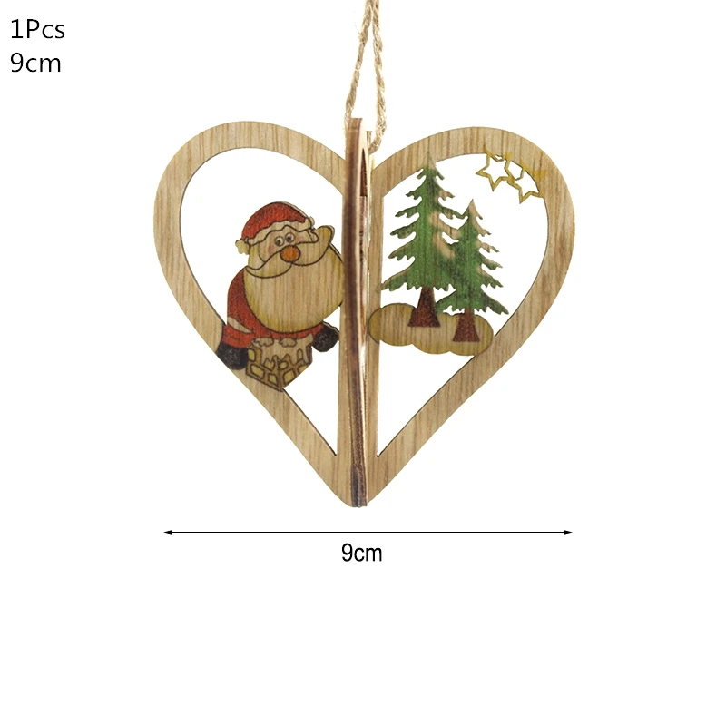 1pcs heart Деревянная Рождественская елка, украшения, деревянная подвеска, автомобиль/Лось/звезда, поделки своими руками, Noel, рождественские украшения для дома, рождественский подарок для детей - Цвет: 1pcs heart
