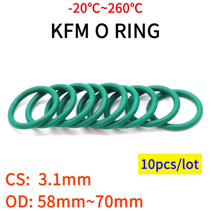 

10 шт. CS 3,1 мм OD 58 ~ 70 мм зеленый FKM фторкаучуковое уплотнительное кольцо уплотнительная прокладка изоляционное масло высокая термостойкость з...