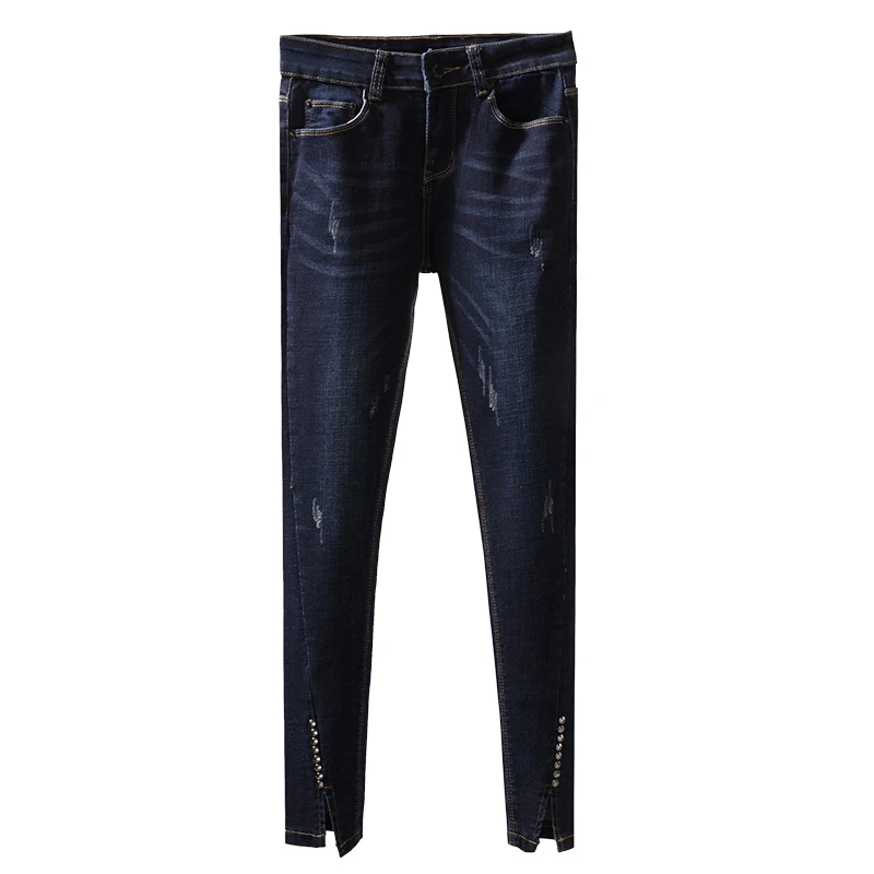 

Large Size Women's Jeans Women's Korean-Style New Fat mm High Waist Elastic Slim Fit Skinny Pants plus Size plus Size Cropped
