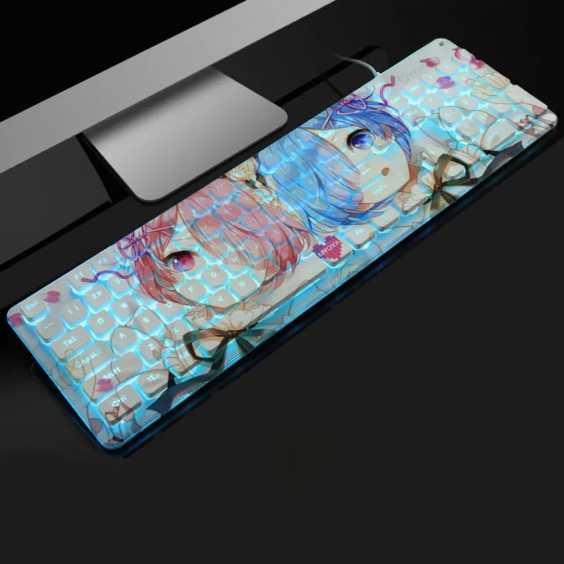 Gaming Keyboard Rem Anime Backlit Keyboard Cute 104 Keys USB Wired Mute Gamer Keyboards Kawaii For Tablet Laptop PC Computer