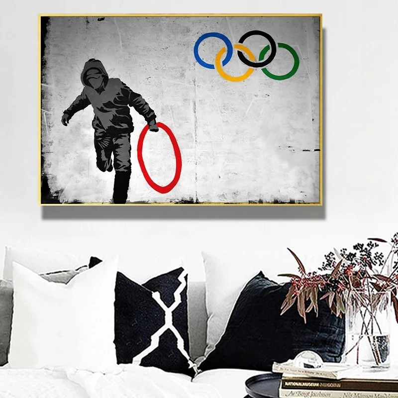 

Banksy Hold Olympics Ring Graffiti Art Abstract Canvas Painting Posters And Prints Wall Stickers Home Decor Cuadros Unframed