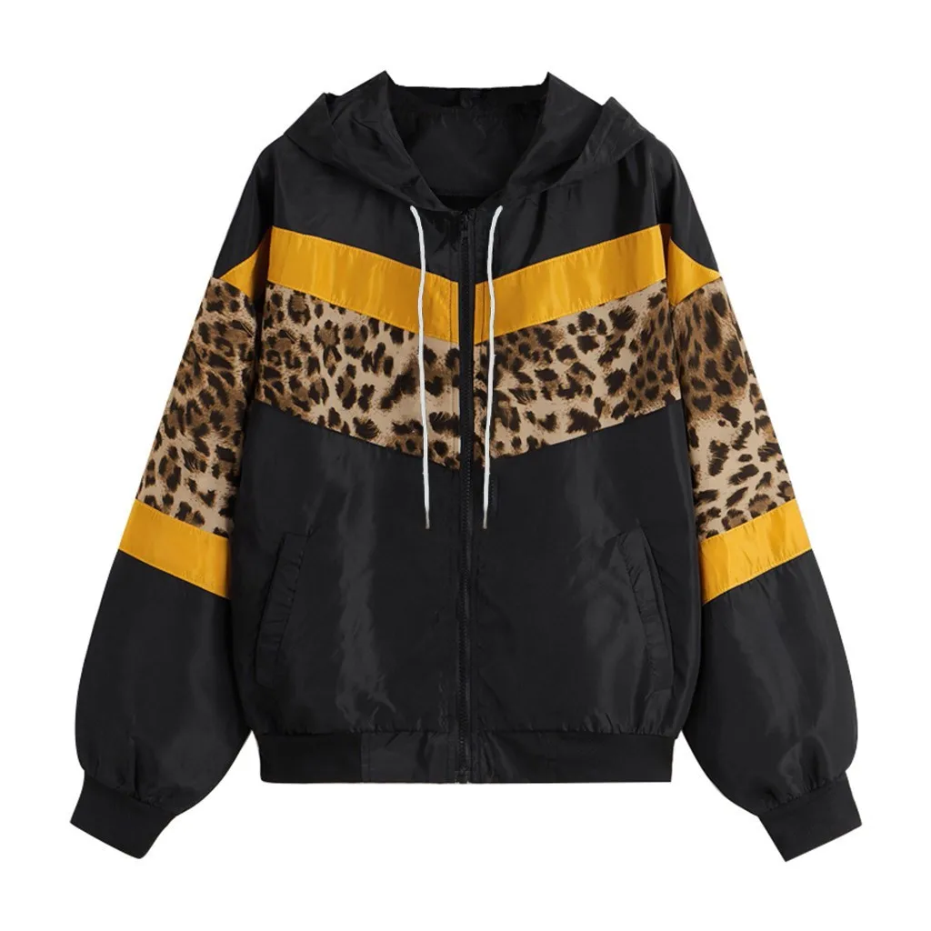 Женские однотонные Зимние толстовки с длинным рукавом и леопардовым принтом |