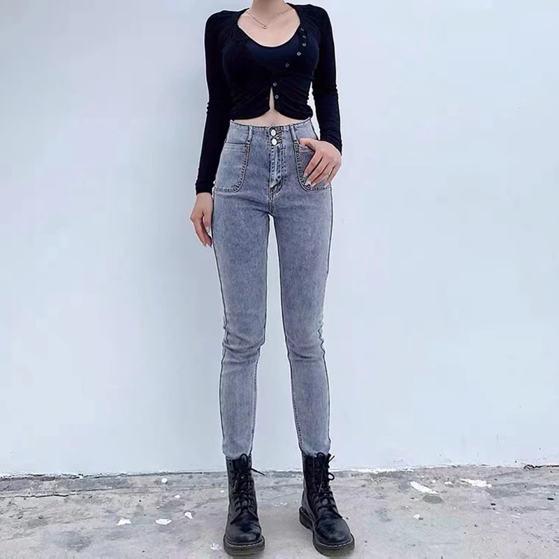 Модные женские джинсы Y2K облегающие брюки-карандаш в уличном стиле узкие