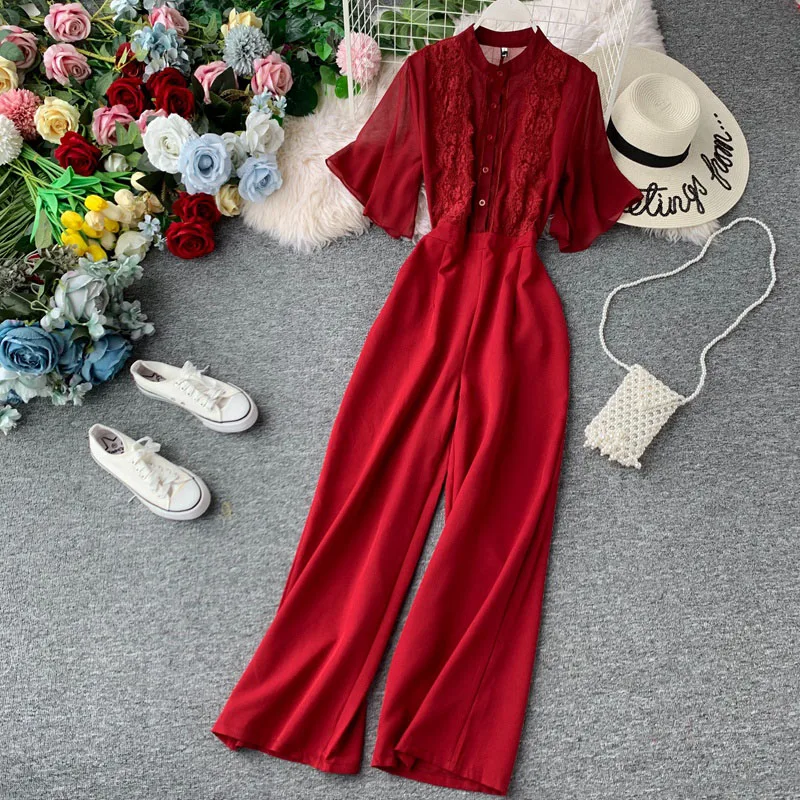 Женский комбинезон с широкими штанинами весна лето 2020|Женские комбинезоны| |