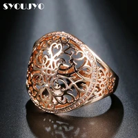 syoujyo luxury exquisite big hollow rings for women shining 585 rose gold natural zircon vintage finger jewelry gifts for her