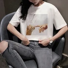 Футболка женская в стиле Харадзюку, милая забавная мультяшная футболка в стиле 90-х, с изображением кота, в стиле ольчан, милый топ в Корейском стиле