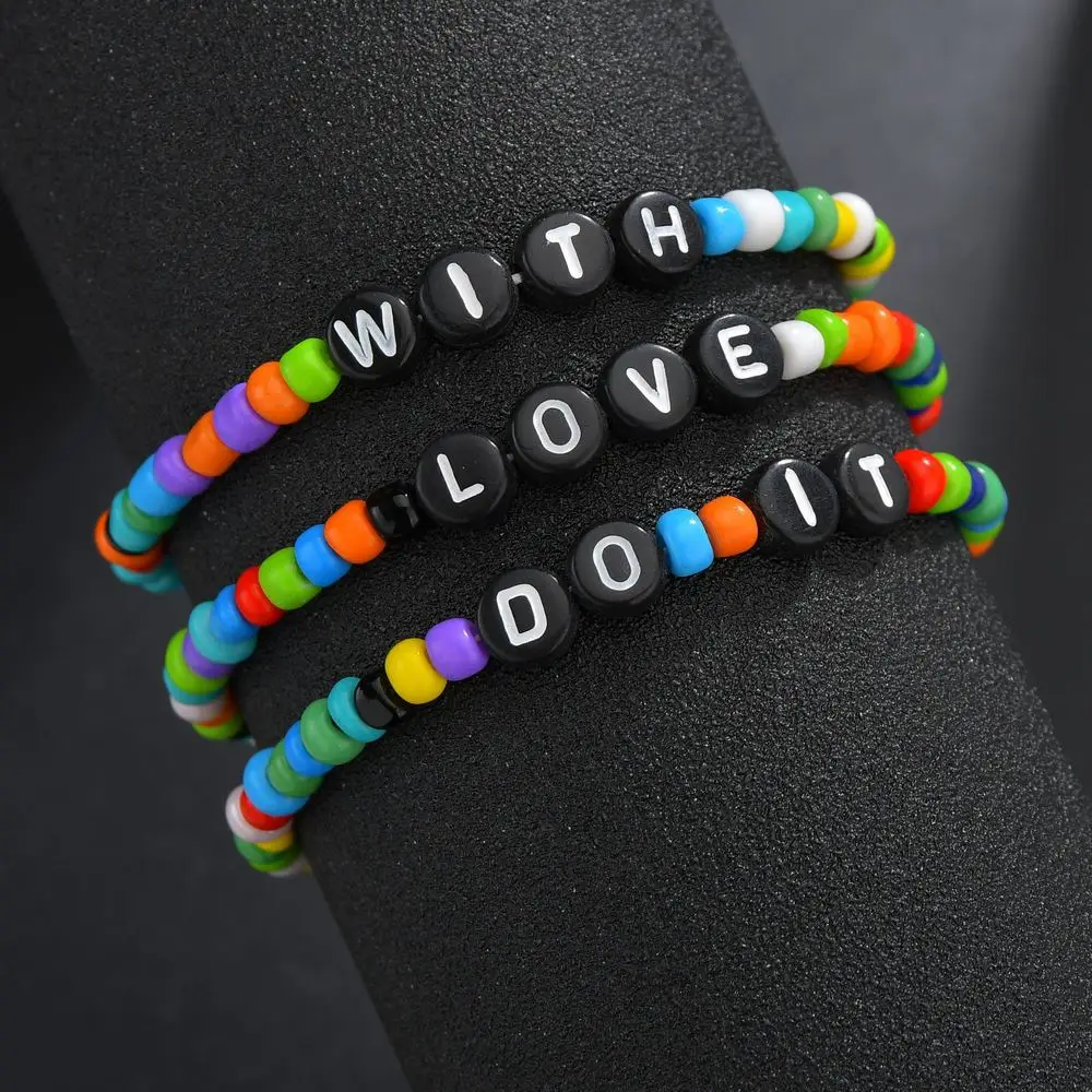 

3Pcs/Set Colorful Seed Beads Charm Letter Bracelet Sets Boho Love Chic Friendship Pulseras Femme Bracelet Bangle Sets Jewelry