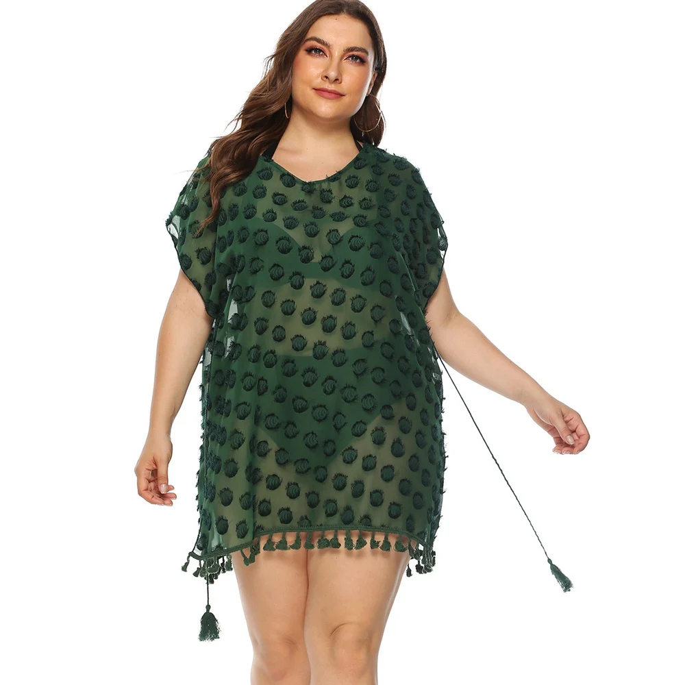 

Женское пляжное платье-накидка из шифона размера плюс, пляжная одежда с кисточками, купальный костюм, прозрачная туника бикини 2020