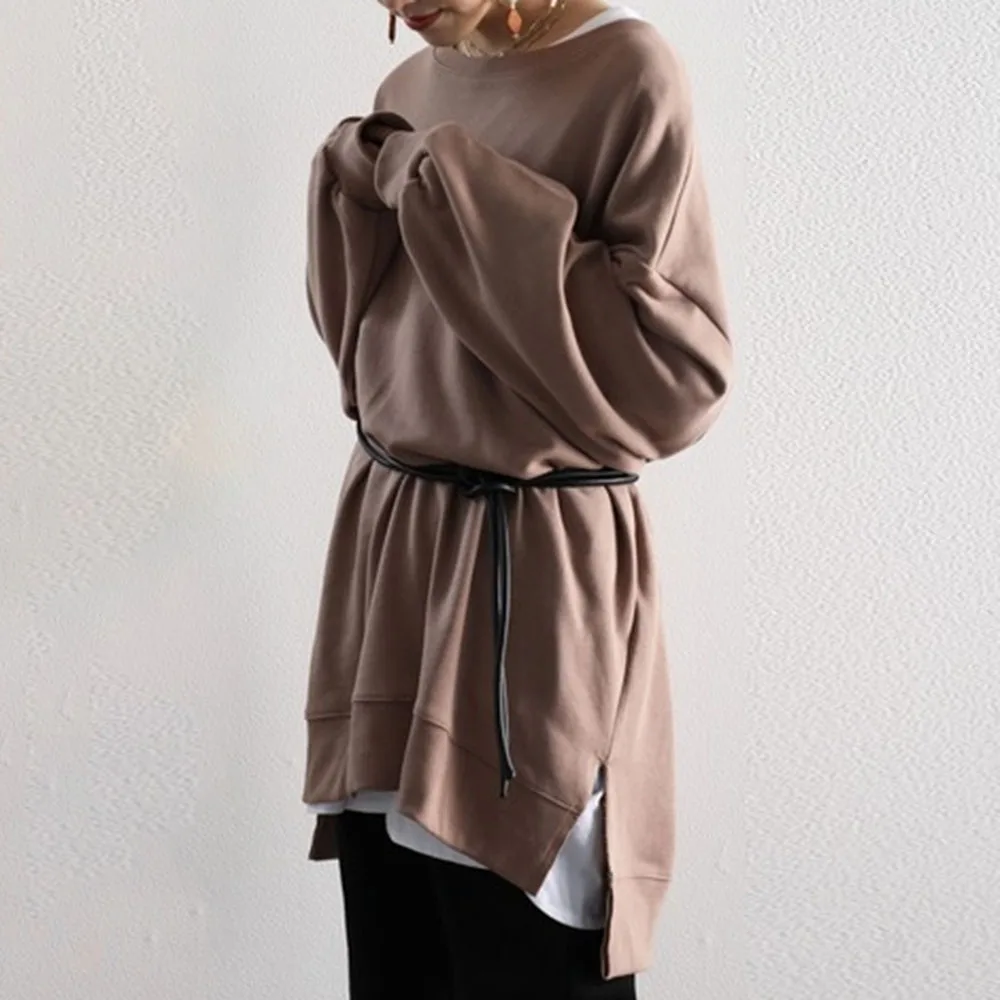 

Autumn New 2021 Japanese Style Korean Fashion Casual Solid Color Split Fork Women's Hoodie Round Neck Long Sleeve Loose Casual