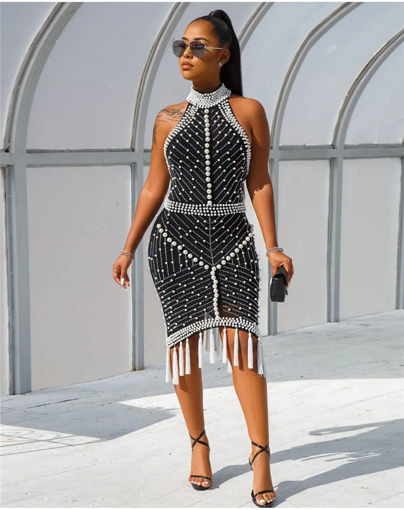 Винтажные сексуальные женские вечерние платья с кисточками платье-карандаш без