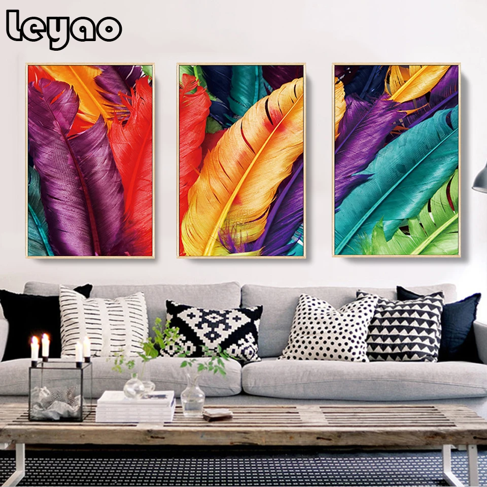 Алмазная вышивка искусство абстракция птицы перья 3 шт. картина крестиком