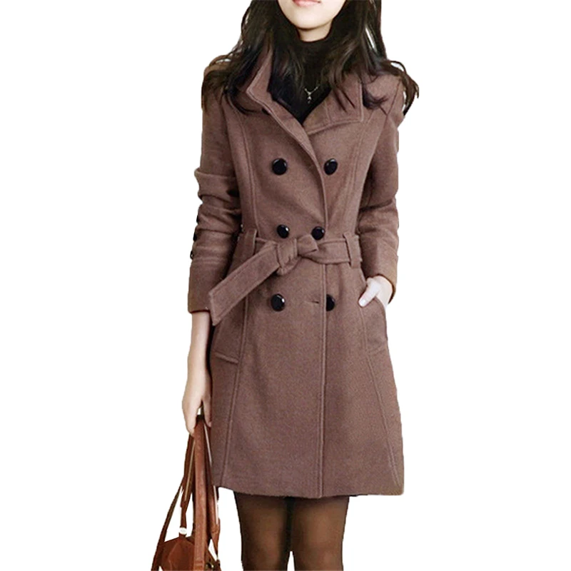 Женское шерстяное пальто двубортное большого размера Осень-зима 2019 | Женская