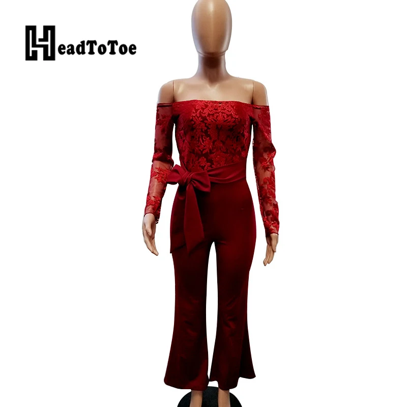 Sexy Off Shouler Slash Neck Embroidery Lace Insert Rompers Women Jumpsuits Tied Waist Casual One Piece Overalls
Sexy Off Shouler Slash Neck Embroidery Lace Insert Rompers Women Jumpsuits Tied Waist Casual One Piece Overalls