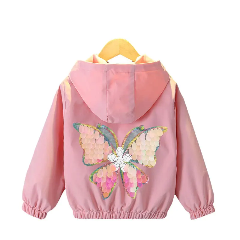 

Long Sleeve Jacket For Girls Cute Sequin Butterfly Print Coat Spring Autumn Children Outwear 2021 New Girl Casual Jacket Clothes
