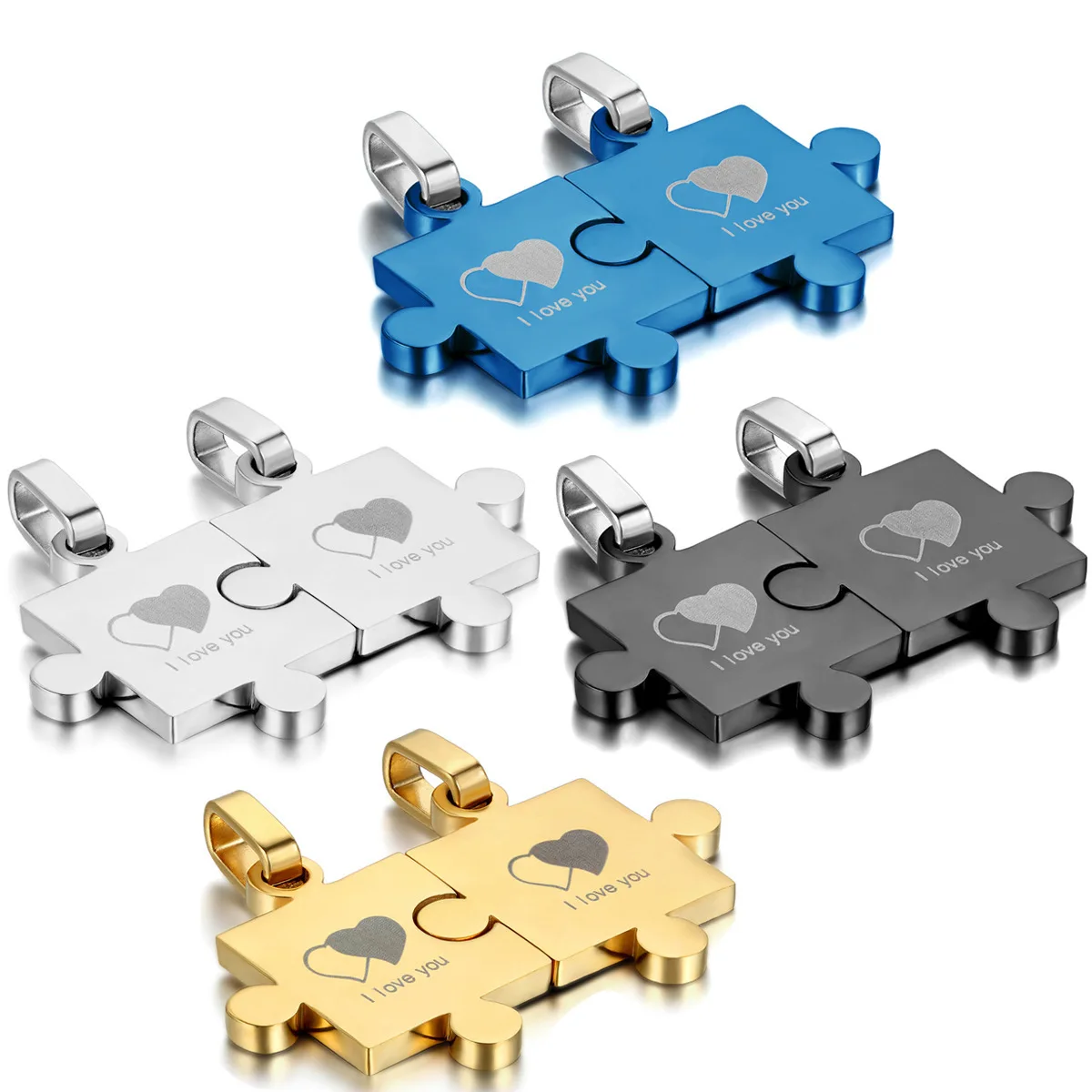 

2Pcs/ Fashion Men and Women Personality Creative Stainless Steel Couple Love Puzzle Necklace Lover Jewelry Pendant Wholesale