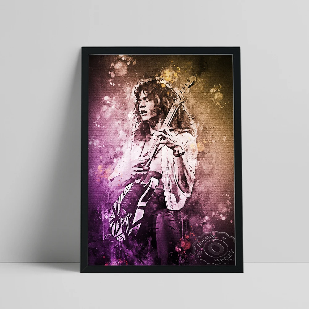 

Eddie Van Halen Guitarist Print Poster, America Van Halen Rock Band Fans Collect Art Prints, Vintage Figure Portrait Art Decor