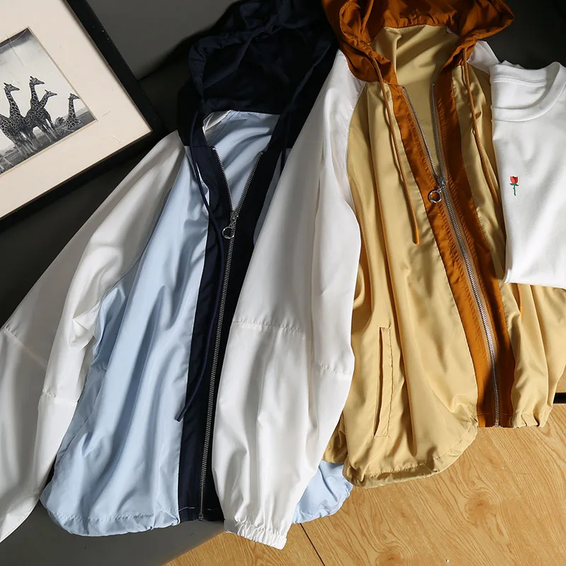 

2021 new fashion coat ladies hooded top short long sleeve thin coat solid color zipper women sun protection clothing