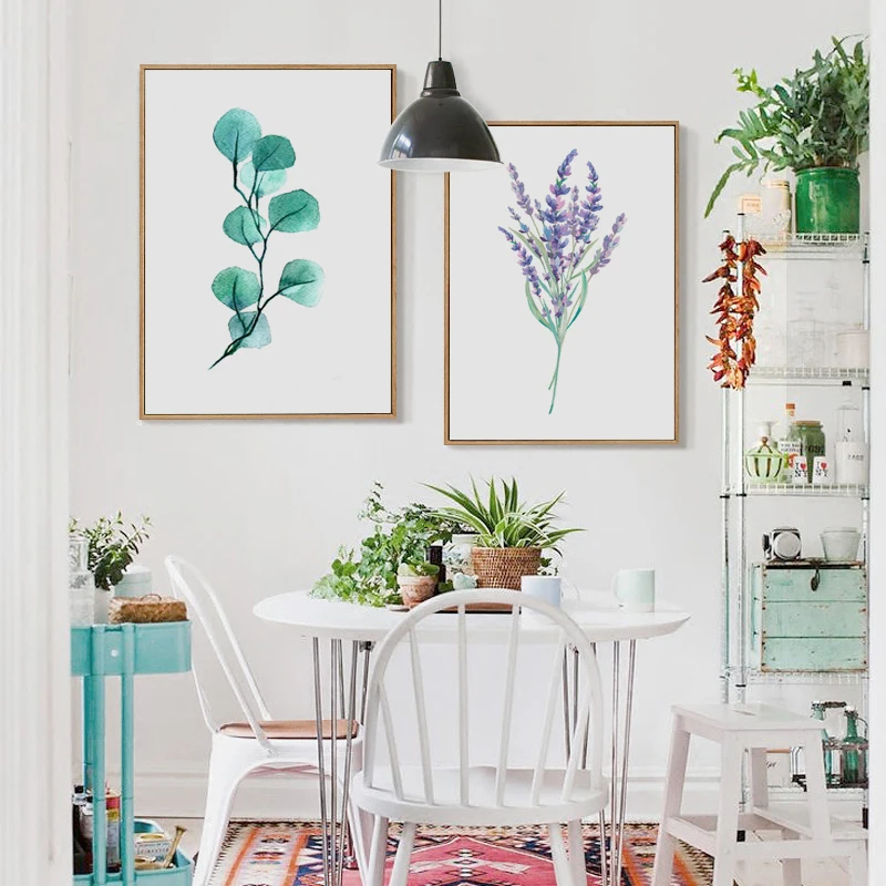 Весеннее зеленое растение фиолетовые Лавандовые листья цветок холст картина с