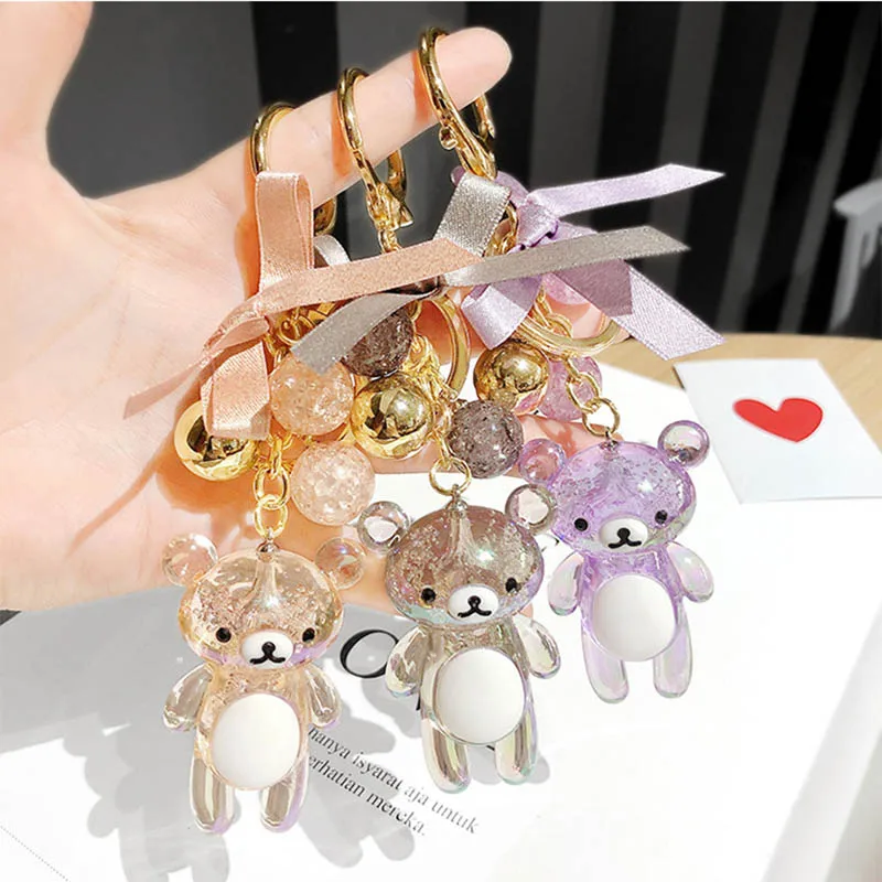 Милый блестящий брелок со стеклянным медведем и бантом хрустальный шар Модные