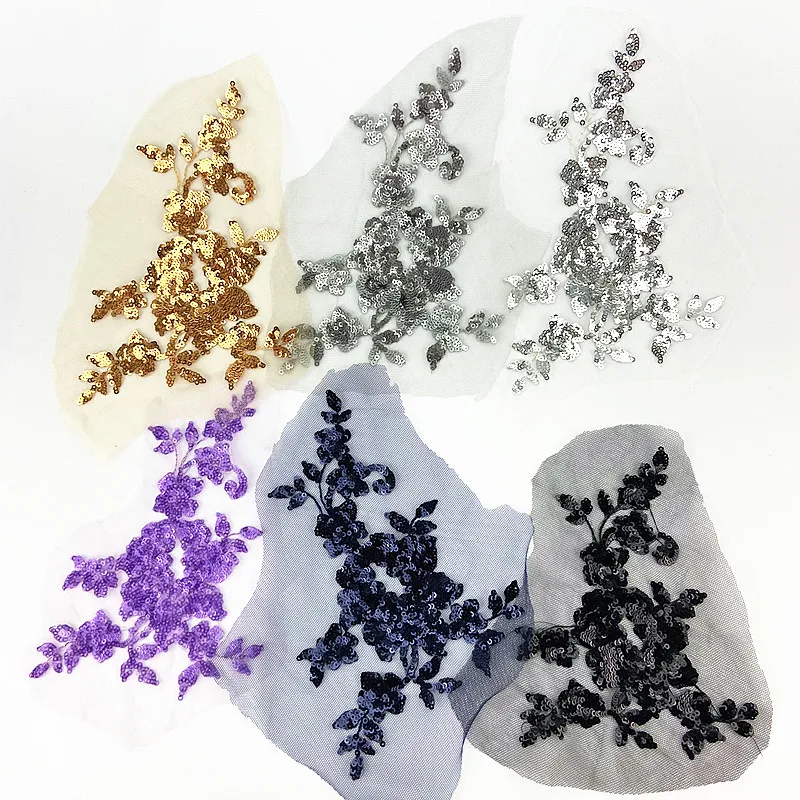 Zsbszc фиолетовая Серебряная Красная Зеленая вышитая аппликация цветок блестки