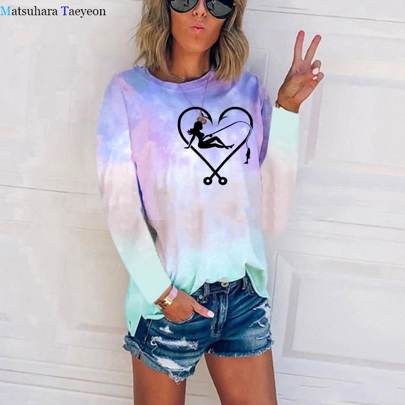 

Funny I Love Fishing Sexy Girl Hook Heart Fish Fishing Line Print Shirts Women Casual Harajuku Tee Shirt Autumn T Shirt Femme