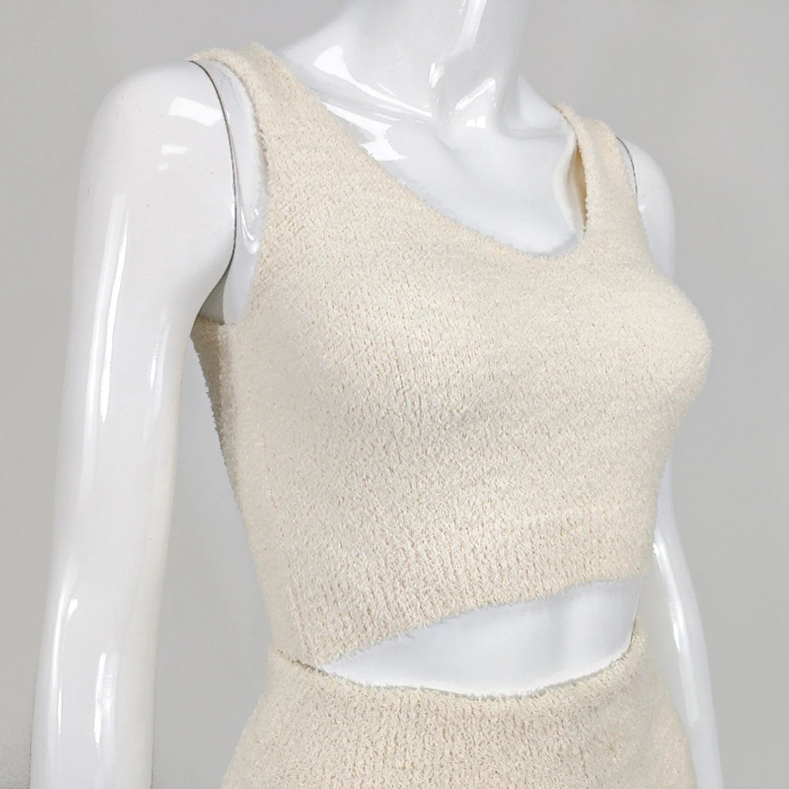 Женский Осенний укороченный топ с открытой спиной жилет и брюки плюшевый