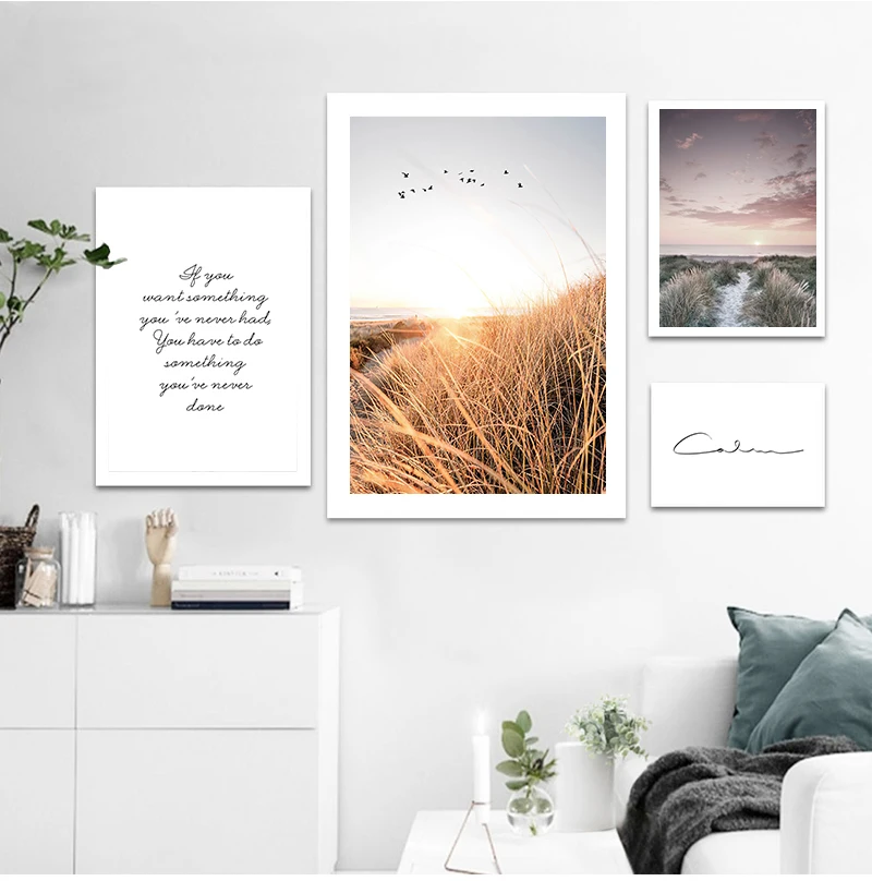 

Canvas Paintings Grass Field Sunset Nordic Nature Wall Art Prints and posters Landscape Picture Scandinavian Home Decoration