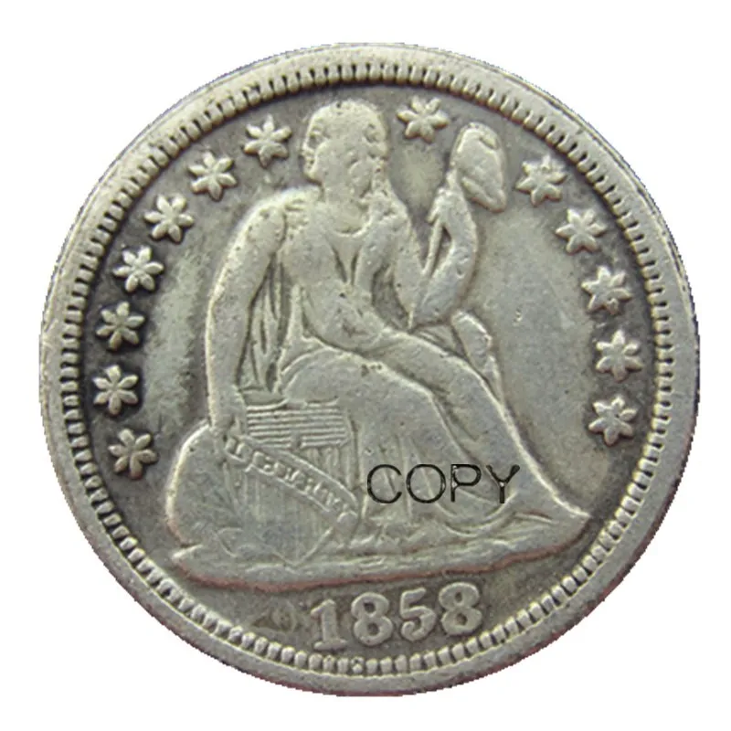 

США 1858 P/S свобода сидя монета Посеребренная КОПИЯ монета