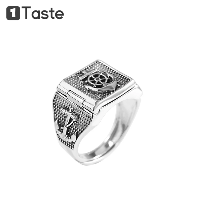 

ONE TASTE 925 Sterling Silver Thai Anchor Open Ring For Men Fine Jewelry Unique Hiphop Resizable Rings Party Christmas Gift