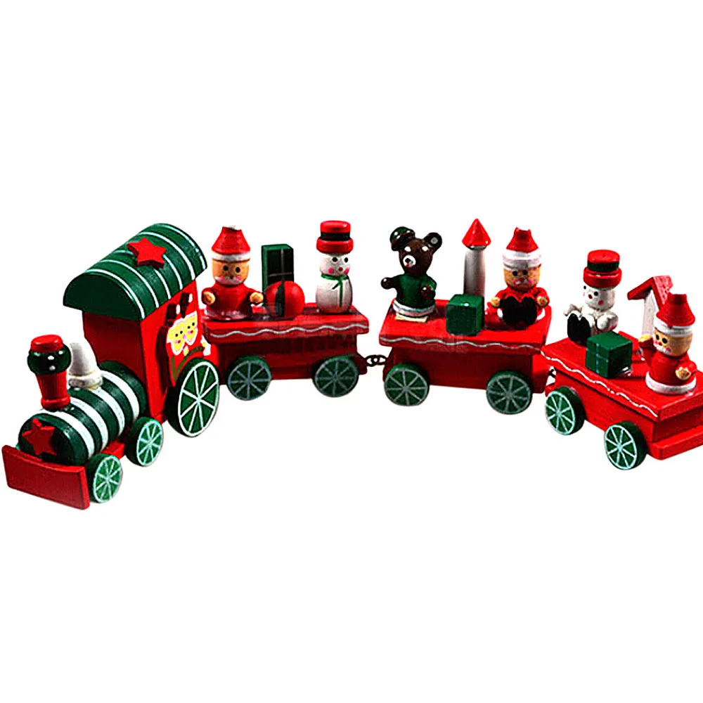 

4 Pieces Wood Christmas Xmas Train Decoration Decor Gift For Kid Children Pretty Funny Creativity Imagination Education Toy