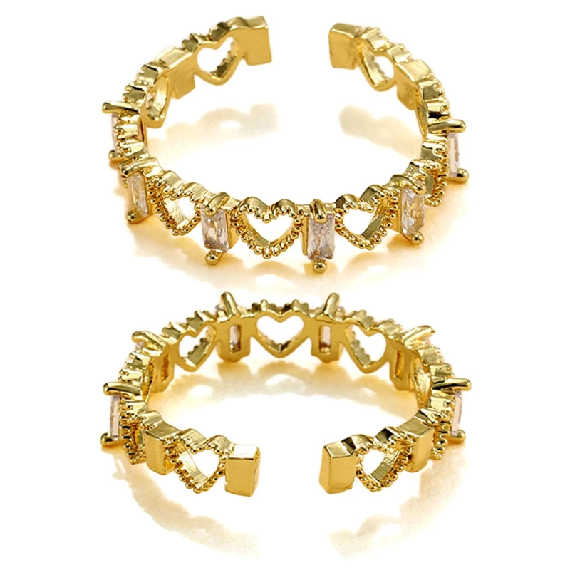 

Luxury Square Diamond Ring Creative Heart-shaped Hollow Ring Gold Adjustable Open Engagement Wedding Rings for Women Gifts