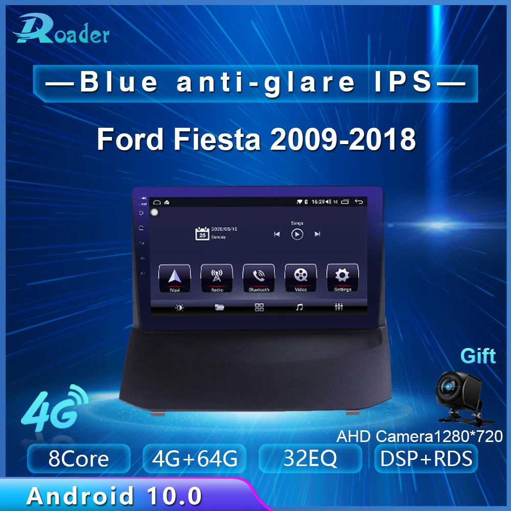 Автомобильный мультимедийный плеер Roader Android 10 0 DVD для Ford Fiesta Mk 6 2008-2013 4G/64G