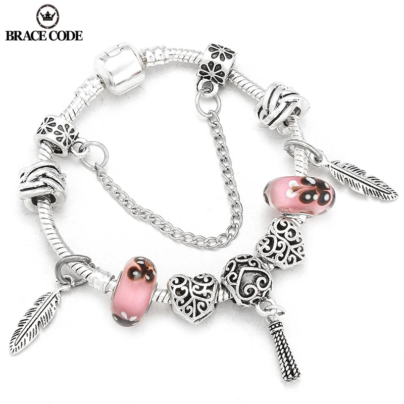 

BRACE CODE New Charm Ladies Bracelets Pendant With Feather Silver Plated Bracelet, Brand Bracelet Children's Jewelry Gifts