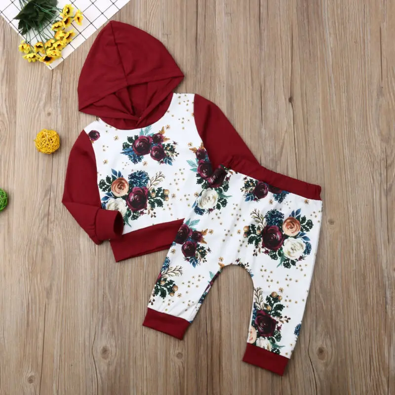 Топы с капюшоном и длинными рукавами для новорожденных девочек + штаны Осенний