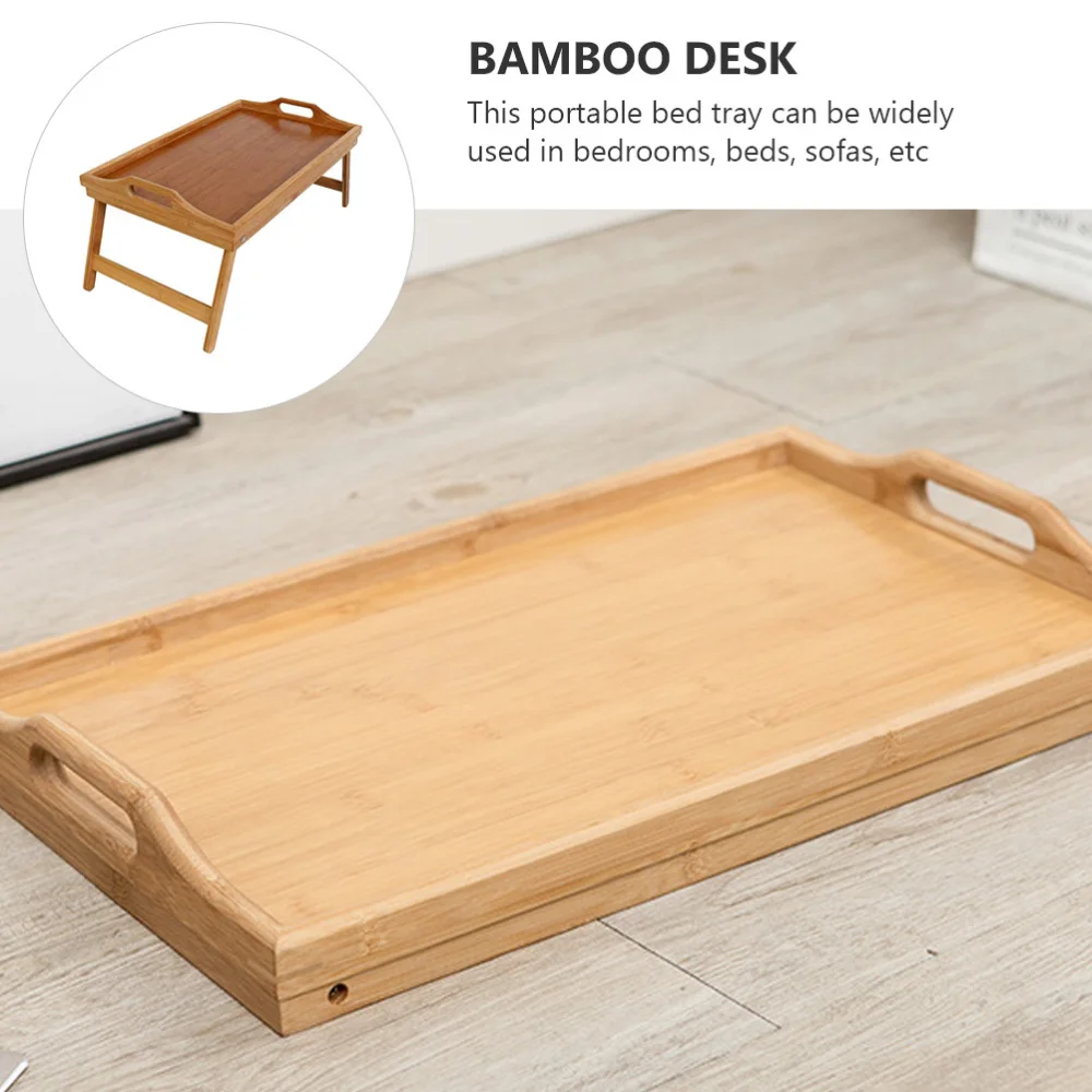 

1Pc Foldable Bamboo Desk Bed Laptop Stand Table Breakfast Serving Tray (Khaki)
