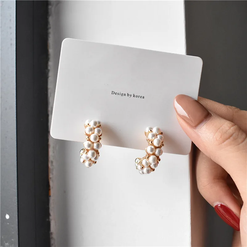 

2020 New Vintage Japan Korean Hoop Earrings For Women Handmade Sweet Simulated Pearl Circle Jewelry Pendientes Gifts