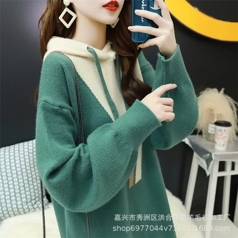 2020 Autumn and Winter New Loose Fashion Hooded Lace Pullover Sweater Women Mid-length Korean Sweet College Style Top | Женская одежда