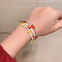 women colorful beaded bracelet cute elastic flowers daisy wristband trendy charm jewelry for girls
