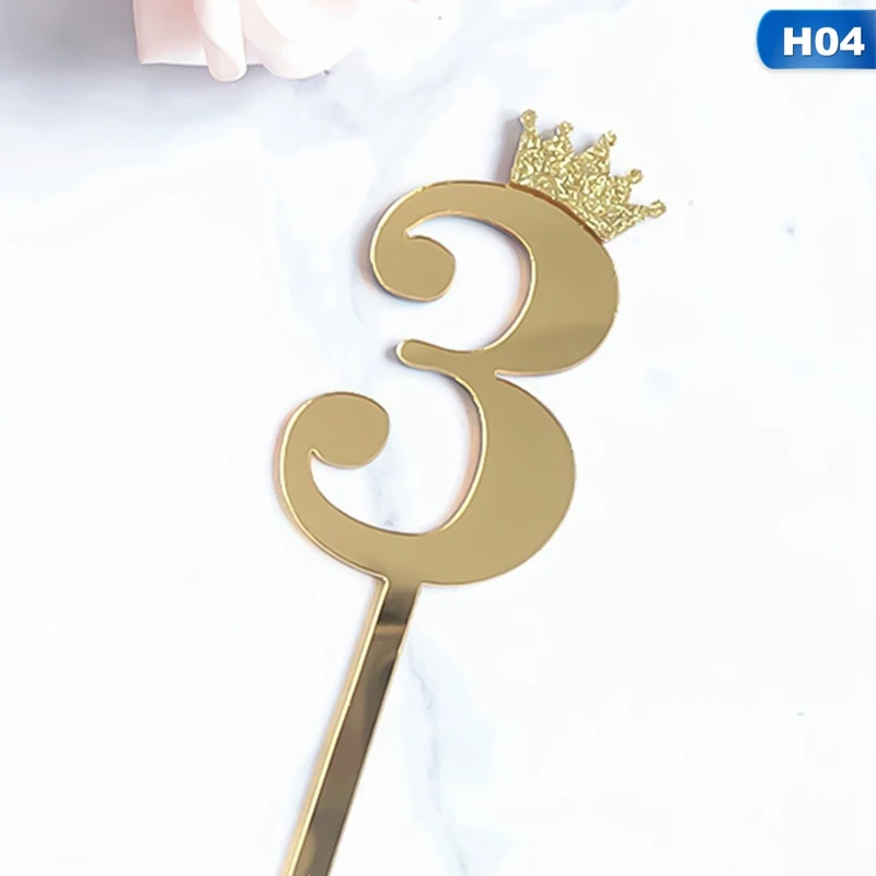 Украшение торта выпечки Золотая Труба Корона Цифровой Акриловые вставка для на