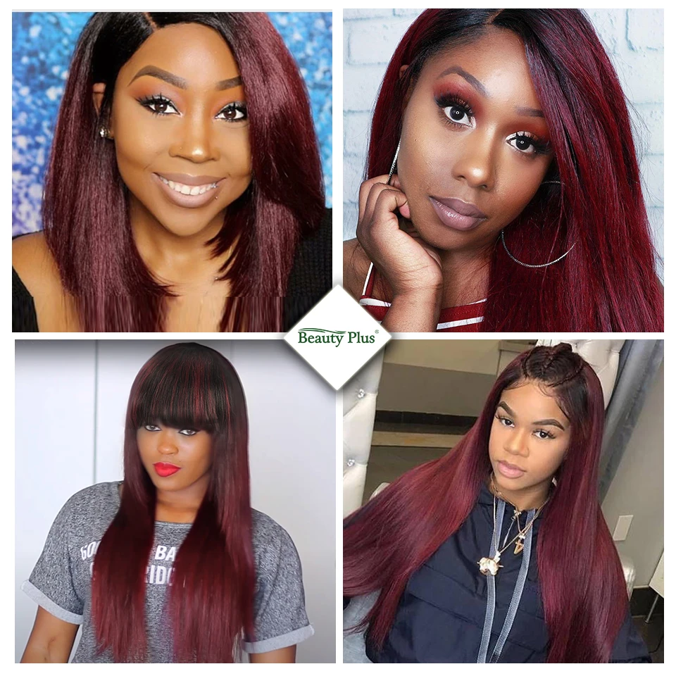 99J Burgundy Bundles With Frontal 28 Inch Ombre Brazilian Human Hair 4x4 Lace Closures And Remy Bone Straight | Шиньоны и парики