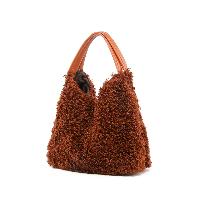 Дизайнерские мягкие плюшевые сумки на плечо цвета хаки для женщин 2019 зимняя