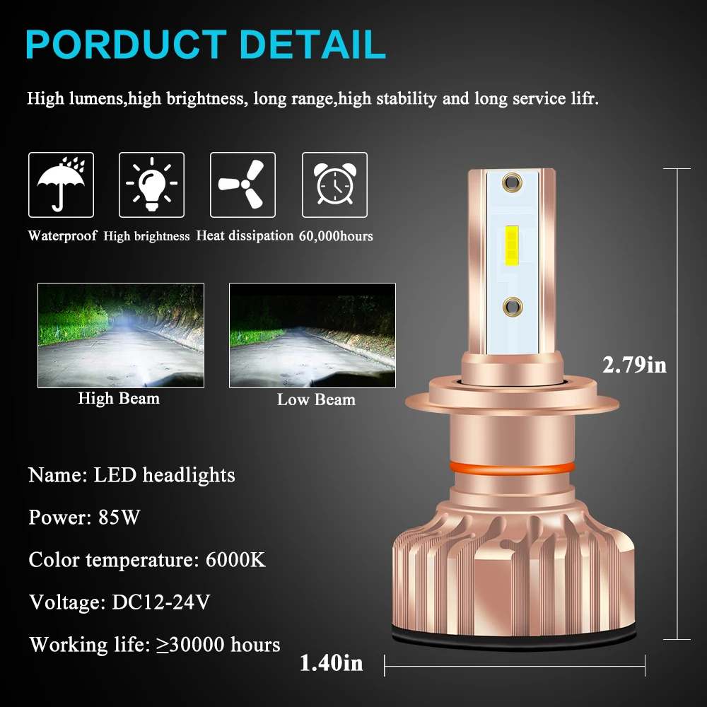 2 шт. автомобисветодиодный светодиодные лампы H4 H1 H3 H7 H11 H8 H9 9005 HB3 9006 HB4 9012