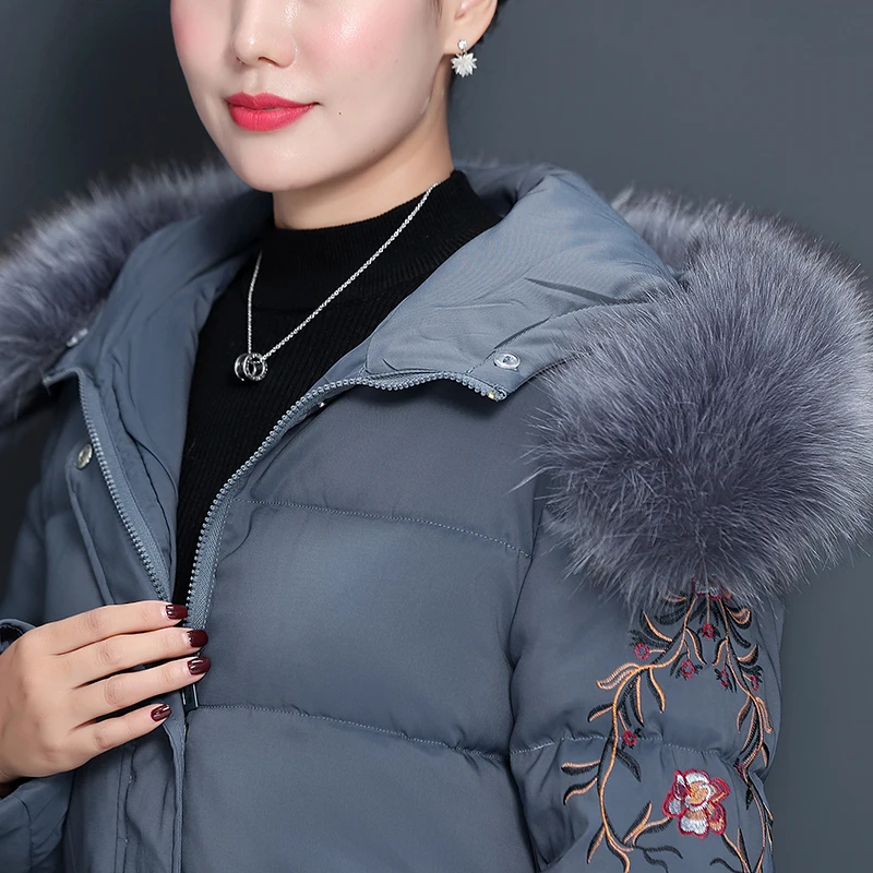 

New Women Winter Coat Hooded Winter Down Cotton Coat Heavy Jacket Thick Warm Padded Wadded Parkas embroidered Outwear Oversiz