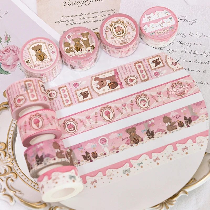 

10M Cute Retro Bear Cream Scrapbooking Tape Notebook Diy Diary Collage Decoration Washi Masking Tape Kawaii Stationery Stickers
