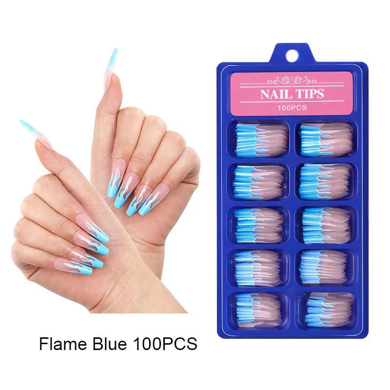 100 шт. накладные ногти для французского маникюра с коробкой длинный гроб розовый