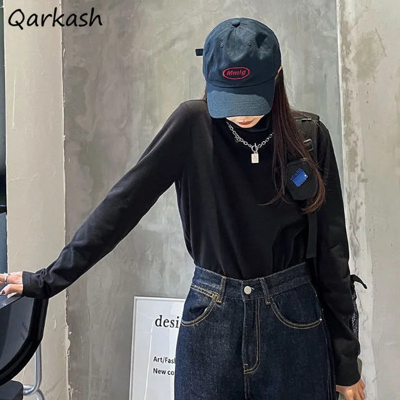 

Женские утепленные футболки Harajuku с высоким воротником в стиле High Street